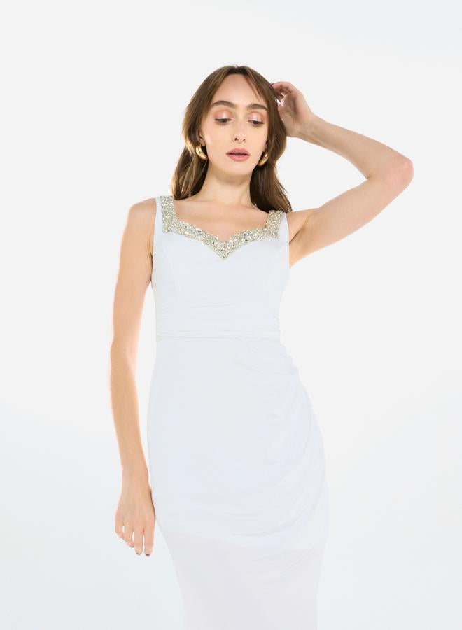 House of Moda Women Embellished Ruched Bodice Gown Maxi Dress - Image 5